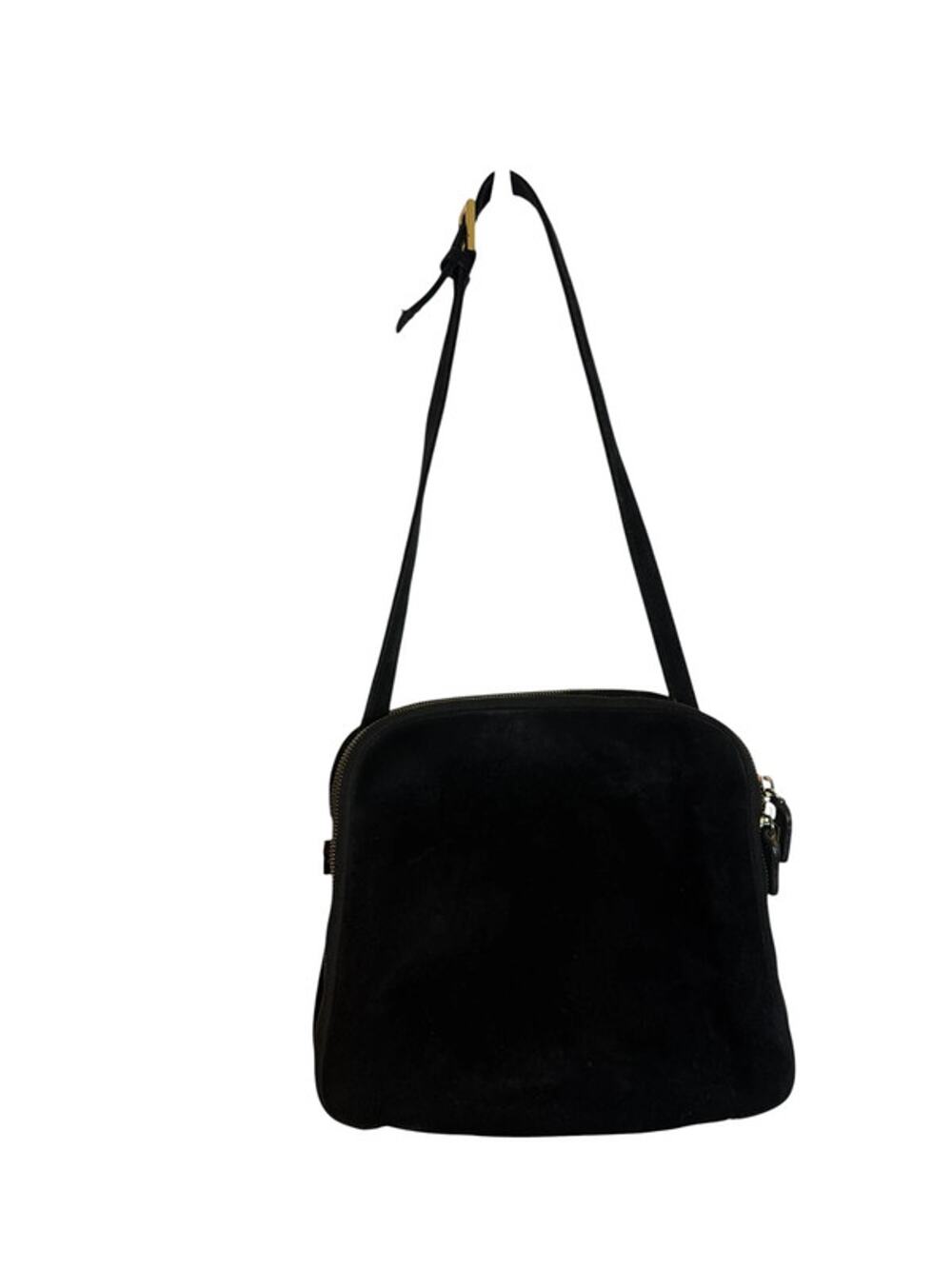 Fendi Vintage Black Suede Double Zip Shoulder Bag